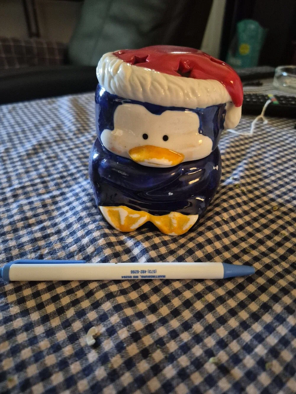 Ceramic Penguin Night Light with Red Star Hat